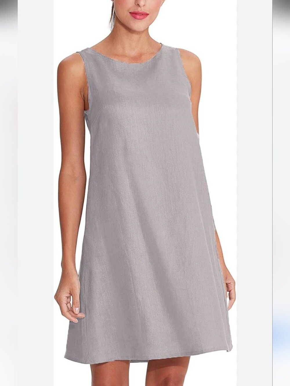 Armazhiyu 100% Linen Sleeveless A-Line Shift Dress Light Gray Minimalist Size S